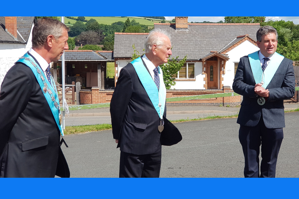 Worshipful Master of Arrow Lodge with 2 other masons at NHS Day in Kington