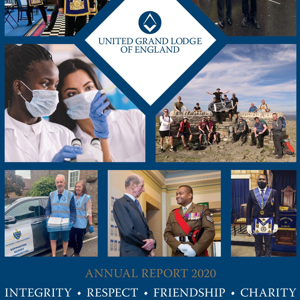 Front Cover UGLE Annual report multiple photos of activities