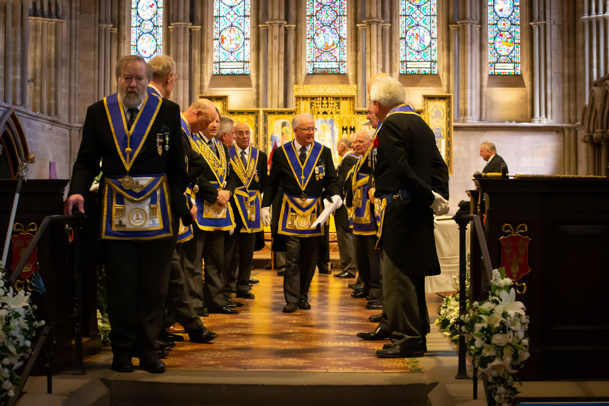 Photo inside the Cathedral The Prov GDC W Bro Mike Rushgrove checking everyone before processing into the Cathedral