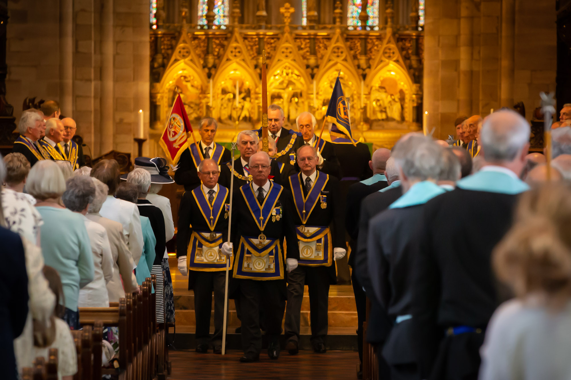 The Grand Director of Ceremonies W Bro Mike Rushgrove leading the procession out of the Cathedral.