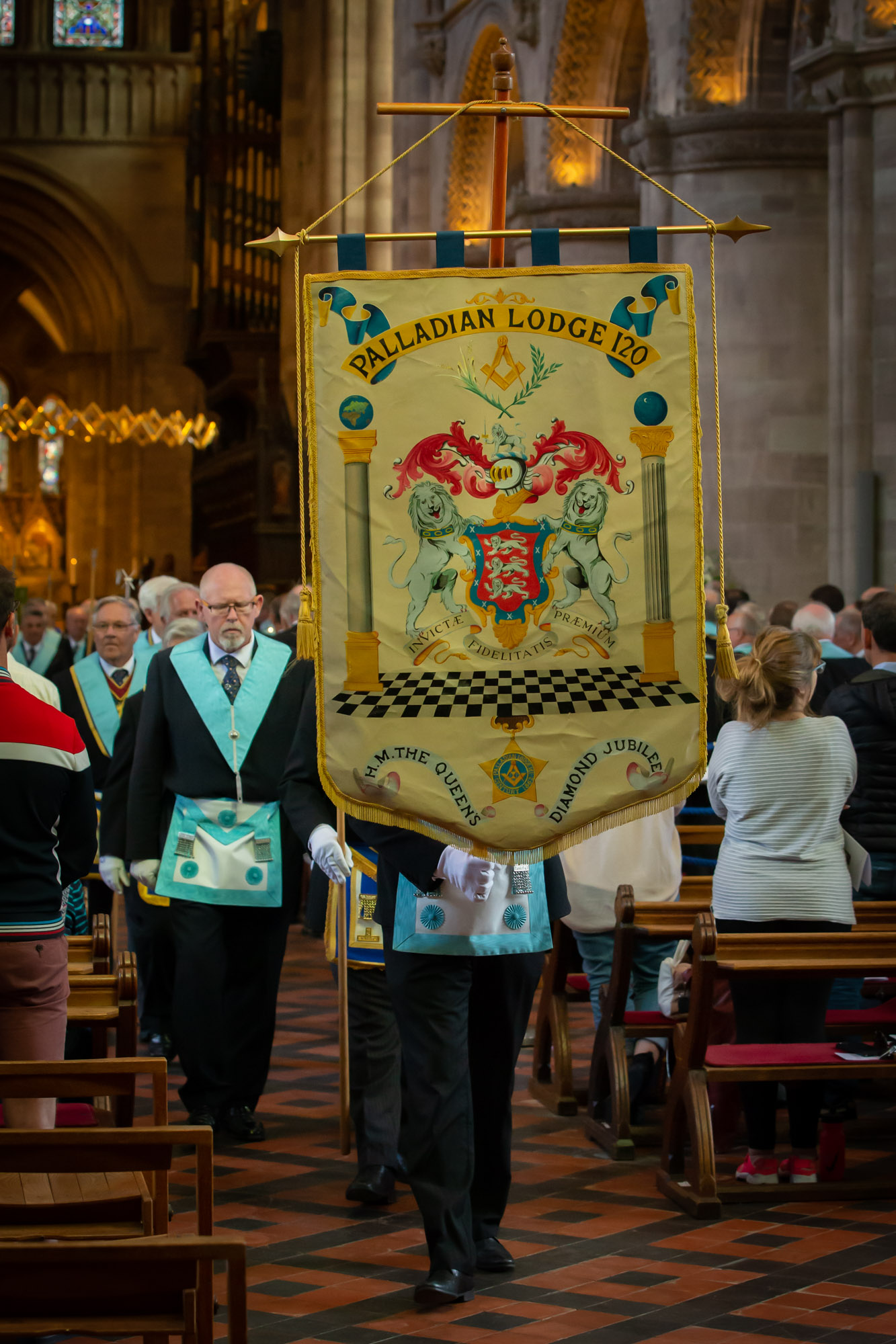 Photo of Palladian Lodge Standard Bearer leading the procession into the Cathedral