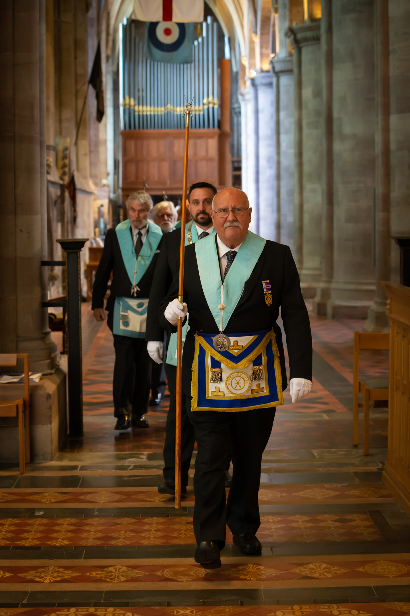 Provincial Church Service W Bro Geraint Hopkins leads Loyal Hay Lodge into the service at the Cathedral
